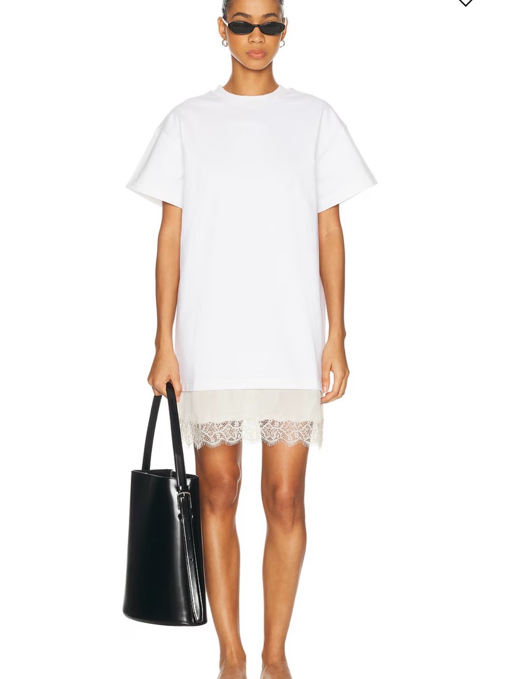 STAUD Grier White Tee Dress with Lace Hem, size M, NWT